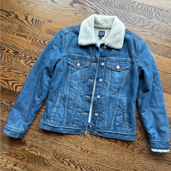 GAP Blue Denim Jacket with White Sherpa Collar and Lining S - Picture 4 of 10